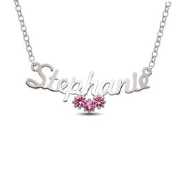 Birthstone and Name Flower Necklace (3 Stones and 1 Name)