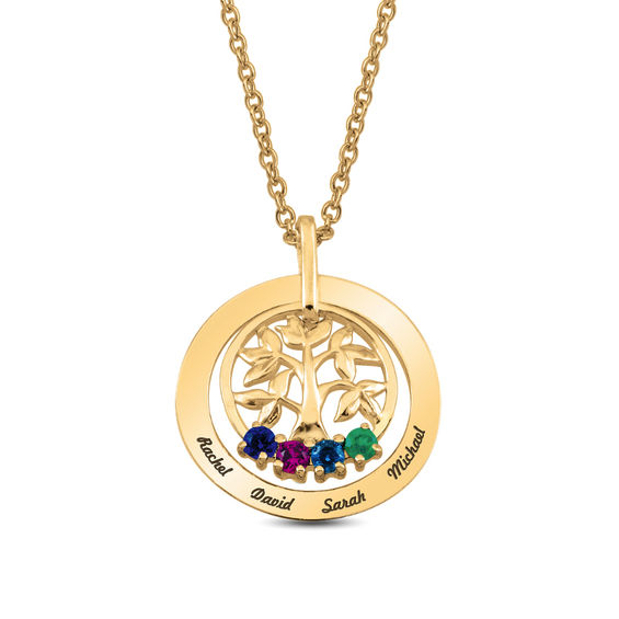 Mother's Birthstone Family Tree Double Circle Pendant (2-5 Stones and Names)