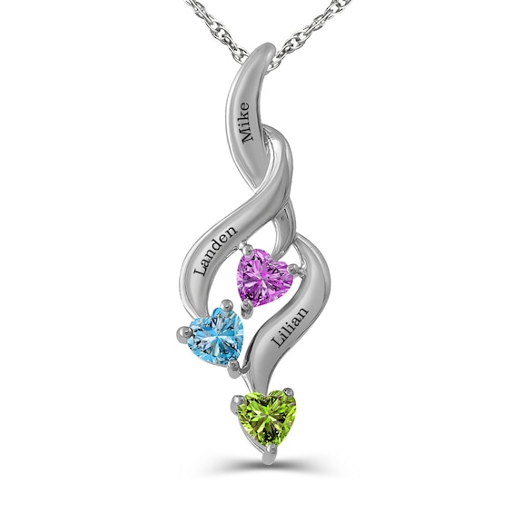 Mother's 4.0mm Heart-Shaped Birthstone Flame Pendant (1-3 Stones and Names)