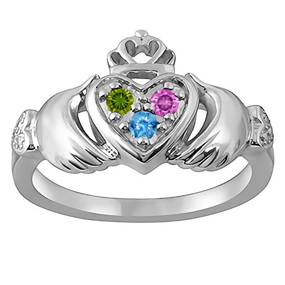 Zales Mother s Birthstone Claddagh Ring 1 5 Stones and 2 Lines Foxvalley Mall