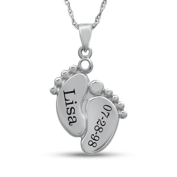 Mother's Birthstone Footprints Pendant (1 Stone and 2 Lines)