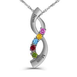 Mother's Birthstone Cascading Ribbon Pendant (1-5 Stones and 2 Lines)