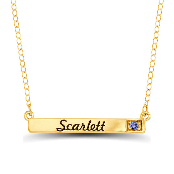 Birthstone Bar Necklace (1 Stone and Name)
