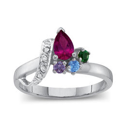 Mother's Birthstone Ribbon Bypass Ring (2-7 Stones)
