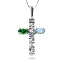 Mother's Marquise Birthstone and Diamond Accent "X" Cross Pendant (5 Stones)