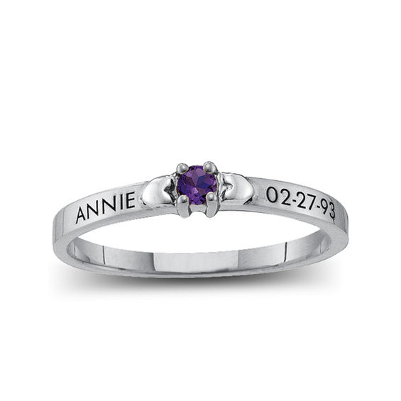 Mother s Birthstone Double Heart Ring 1 Stone and 2 Lines Zales