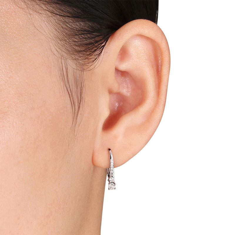 Main Image 3 of 1/3 CT. T.W. Diamond Drop Earrings in 10K White Gold
