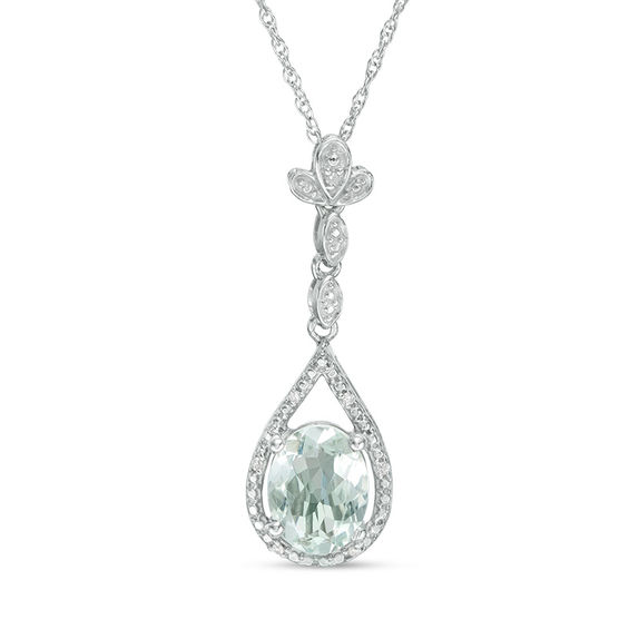 Oval Aquamarine and Diamond Accent Teardrop Pendant in 10K White Gold