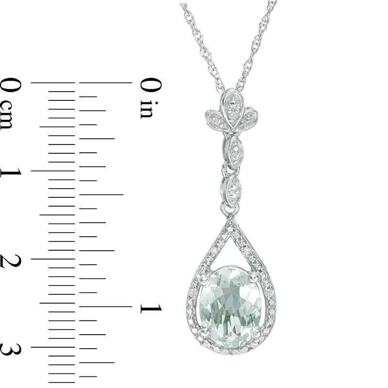 Oval Aquamarine and Diamond Accent Teardrop Pendant in 10K White Gold