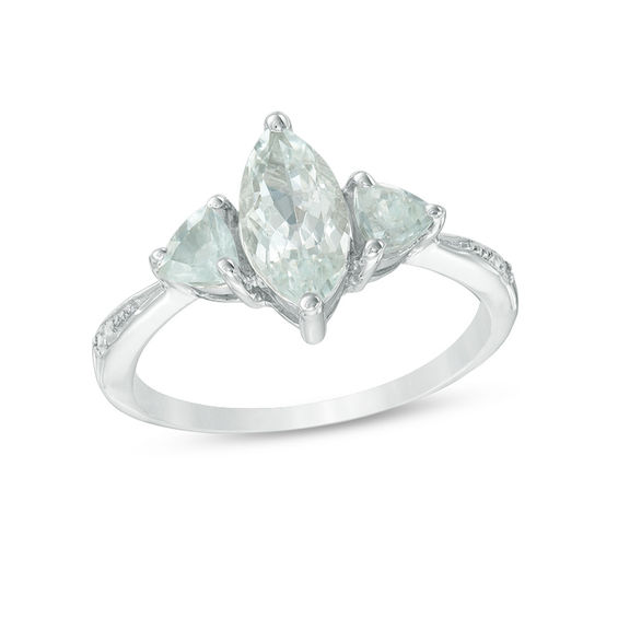 Marquise and Trillion-Cut Aquamarine Three Stone Ring in 10K White Gold