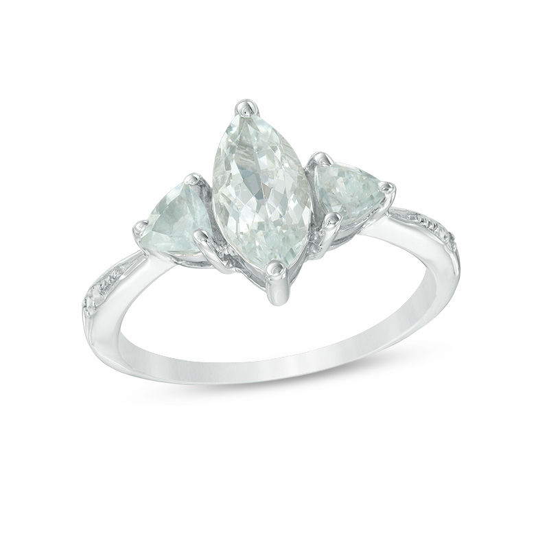 Marquise and Trillion-Cut Aquamarine Three Stone Ring in 10K White Gold
