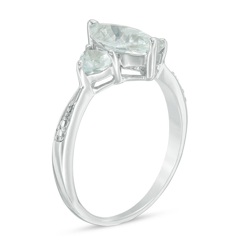 Marquise and Trillion-Cut Aquamarine Three Stone Ring in 10K White Gold