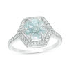 Thumbnail Image 0 of 8.0mm Aquamarine and Diamond Accent Hexagon Frame Ring in 10K White Gold