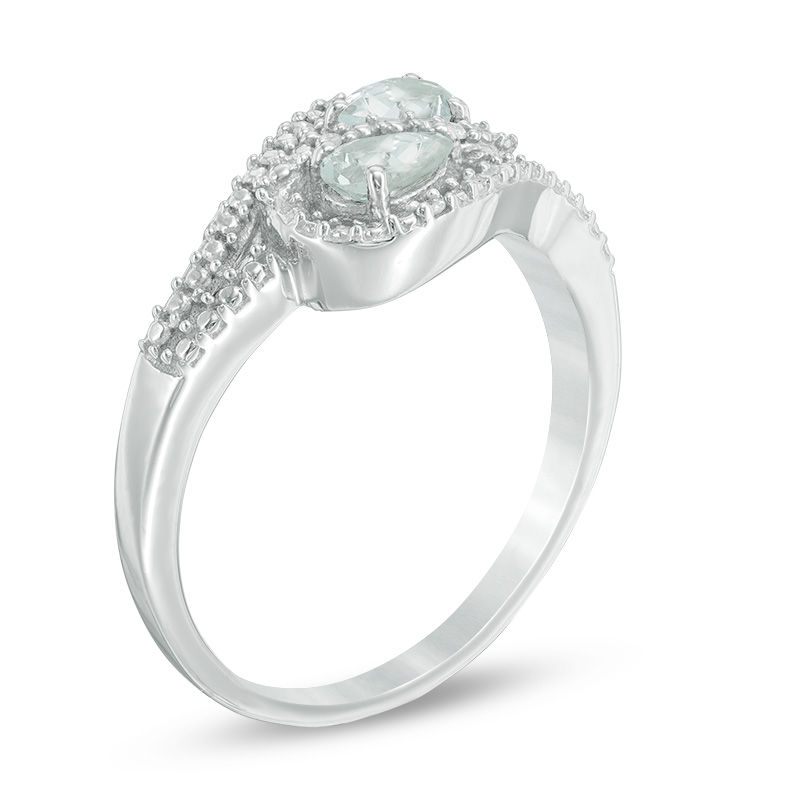 Oval Aquamarine and Diamond Accent Bypass Loop Ring in 10K White Gold