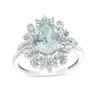 Thumbnail Image 0 of Oval Aquamarine and Diamond Accent Sunburst Frame Ring in 10K White Gold