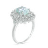 Thumbnail Image 1 of Oval Aquamarine and Diamond Accent Sunburst Frame Ring in 10K White Gold