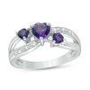 Thumbnail Image 0 of Heart-Shaped Amethyst and Diamond Accent Three Stone Ring in Sterling Silver