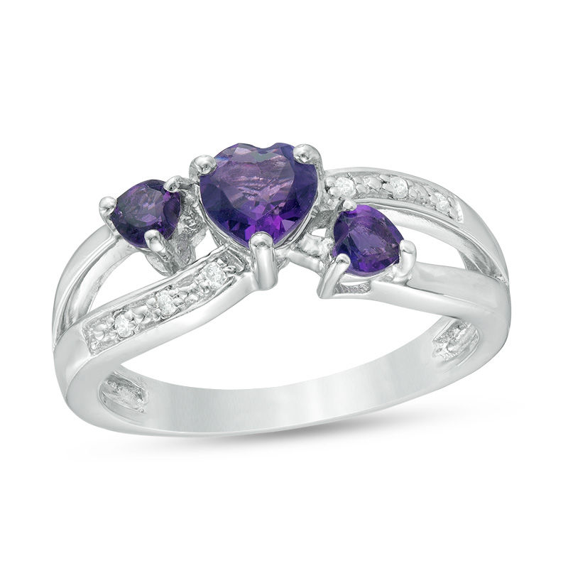 HeartShaped Amethyst and Diamond Accent Three Stone Ring in Sterling Silver Zales