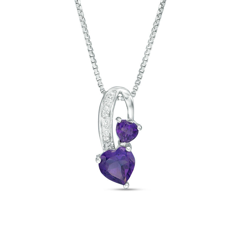 Heart-Shaped Amethyst and Diamond Accent Pendant in Sterling Silver