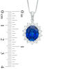 Thumbnail Image 1 of Oval Lab-Created Blue Sapphire and White Sapphire Sunburst Frame Pendant in Sterling Silver