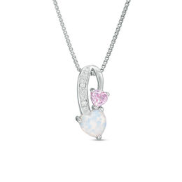 Heart-Shaped Lab-Created Opal, Pink Sapphire and Diamond Accent Pendant in Sterling Silver