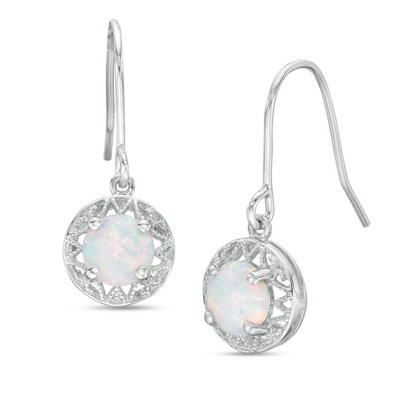 Main Image 1 of 6.0mm Lab-Created Opal Drop Earrings in Sterling Silver