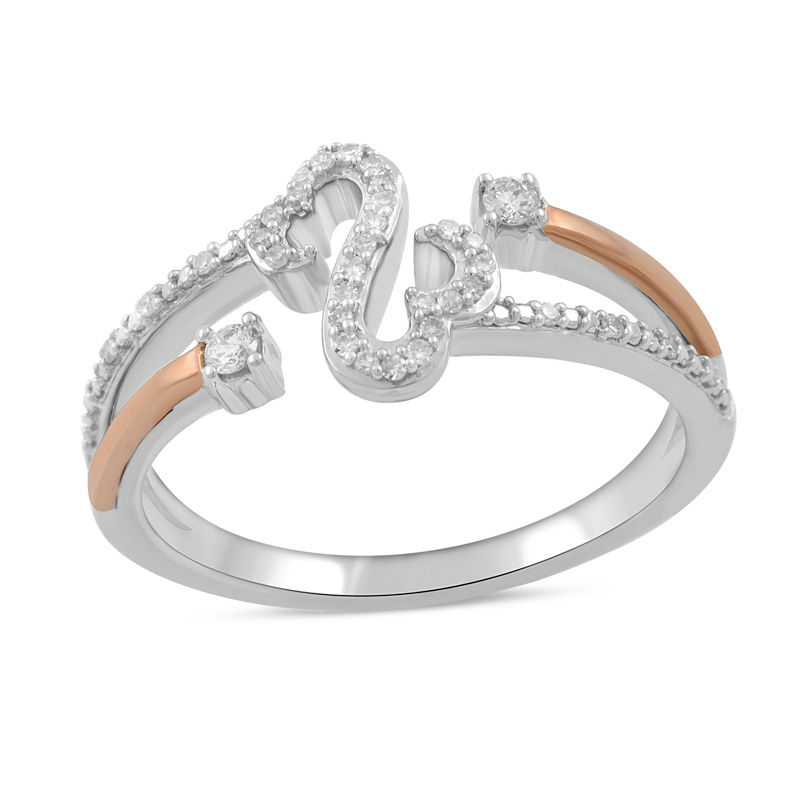 Open Hearts by Jane Seymour™ 1/8 CT. T.W. Diamond Open Shank Ring in Sterling Silver and 10K Rose Gold