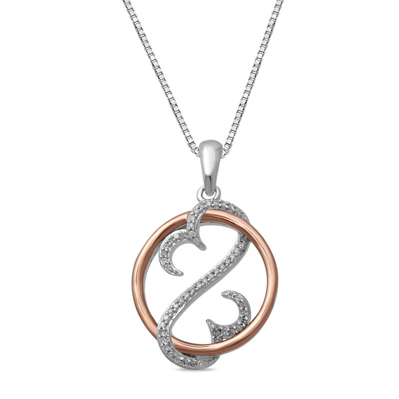 Main Image 1 of Open Hearts by Jane Seymour™ 1/10 CT. T.W. Diamond Intertwining Circle Pendant in Sterling Silver and 10K Rose Gold