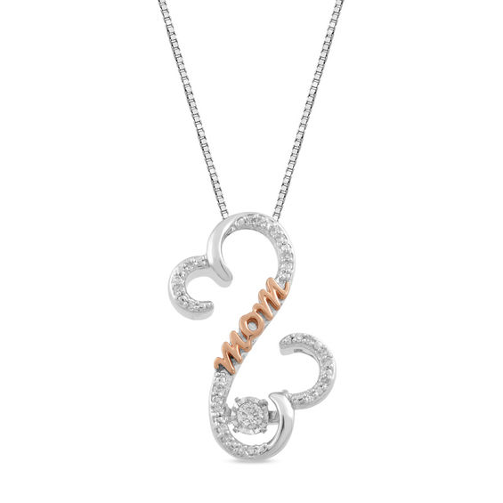 Open Hearts by Jane Seymourâ¢ 1/10 CT. T.w. Diamond Mom Pendant in Sterling Silver and 10K Rose Gold