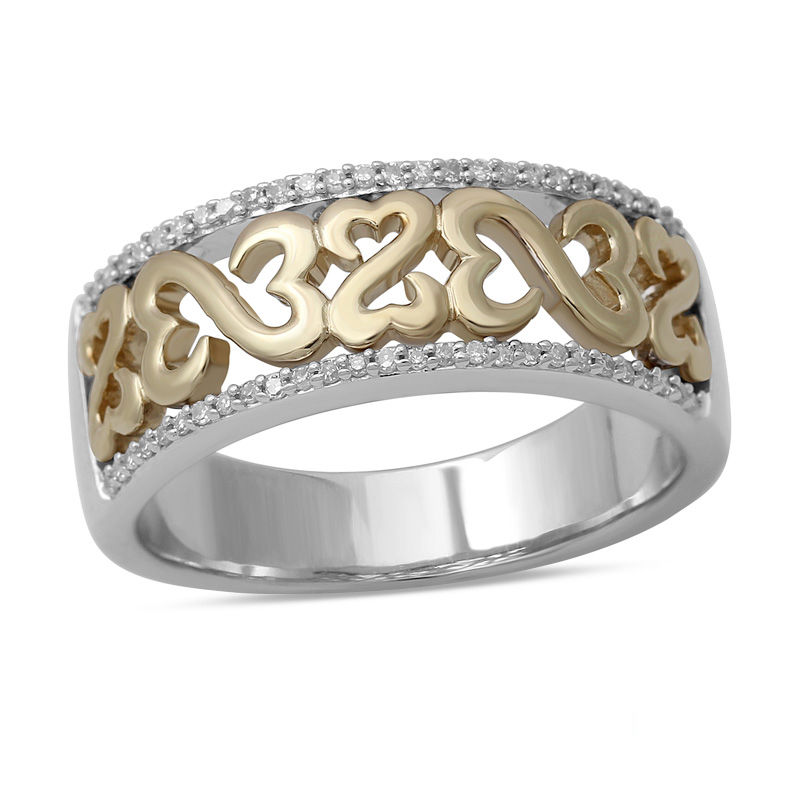 Main Image 1 of Open Hearts by Jane Seymour™ 1/10 CT. T.W. Diamond Band in Sterling Silver and 10K Gold