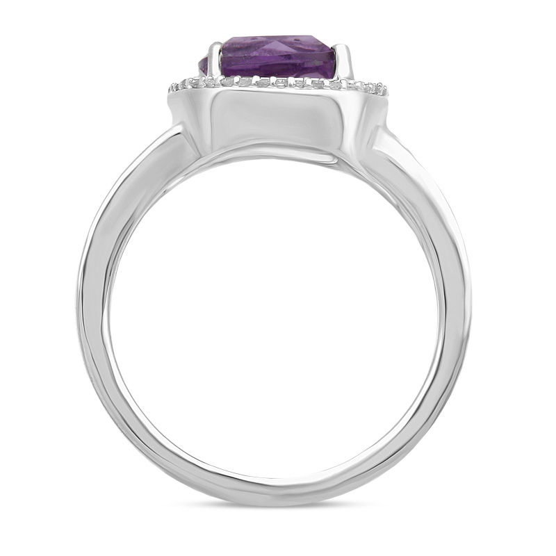 Open Hearts by Jane Seymour™ Cushion-Cut Amethyst and 1/10 CT. T.W. Diamond Frame Ring in Sterling Silver