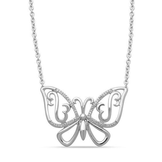 Open Hearts by Jane Seymourâ¢ 1/20 CT. T.w. Diamond Butterfly Necklace in Sterling Silver - 17"