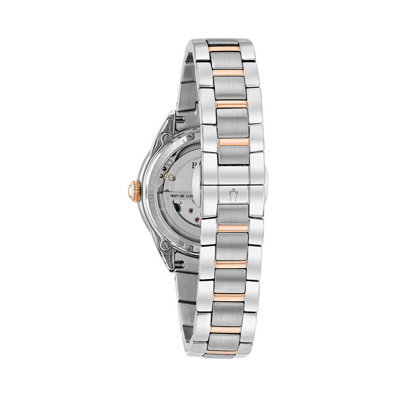 Main Image 3 of Ladies' Bulova Automatic Diamond Accent Two-Tone Watch with Mother-of-Pearl Skeleton Dial (Model: 98P170)