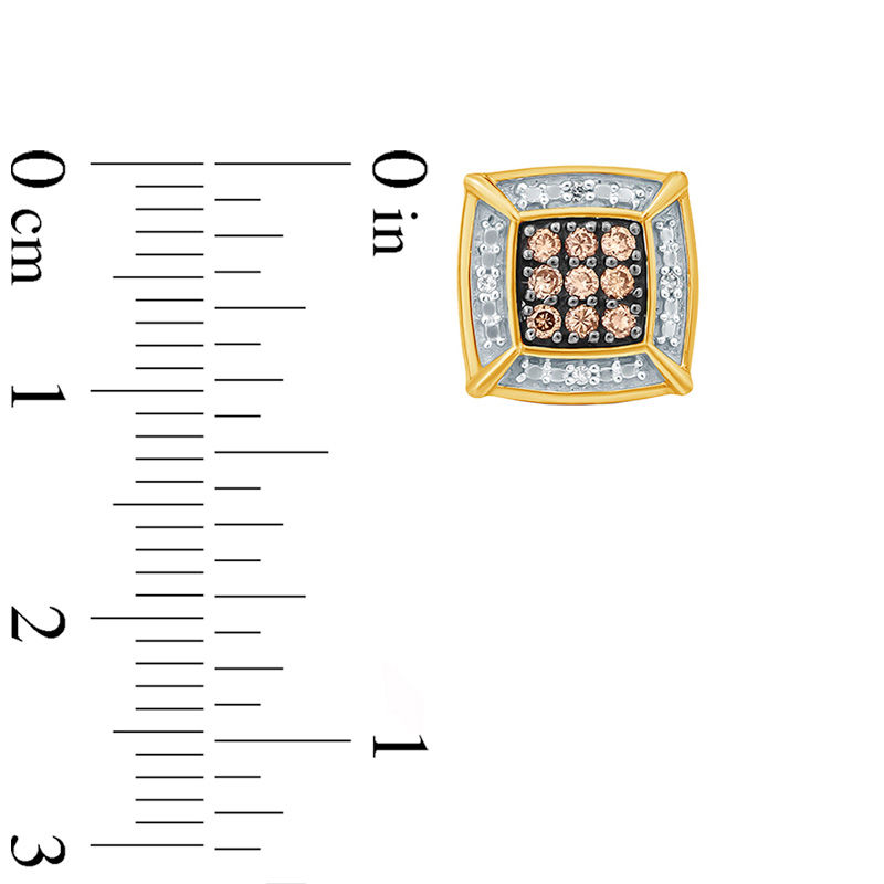 Main Image 2 of 1/5 CT. T.W. Champagne and White Composite Diamond Cushion Stud Earrings in 10K Gold and Black Rhodium