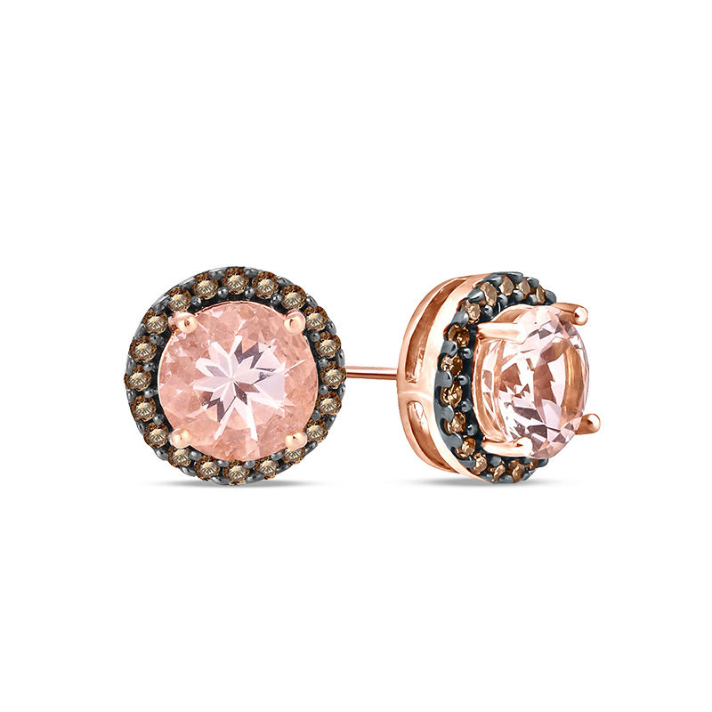 6.0mm Morganite and 1/5 CT. T.W. Champagne Diamond Frame Stud Earrings in 10K Rose Gold and Black Rhodium