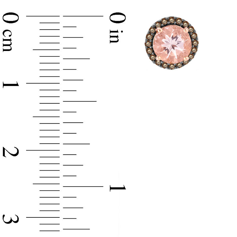 Main Image 2 of 6.0mm Morganite and 1/5 CT. T.W. Champagne Diamond Frame Stud Earrings in 10K Rose Gold and Black Rhodium