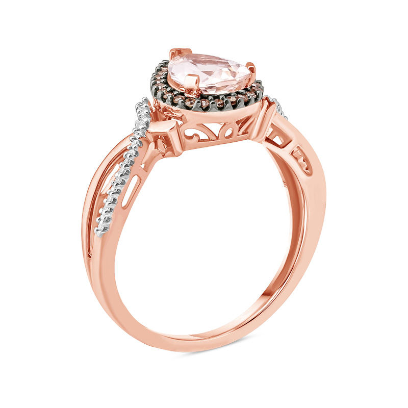 Main Image 2 of Pear-Shaped Morganite and 1/6 CT. T.W. Champagne and White Diamond Frame Ring in 10K Rose Gold and Black Rhodium