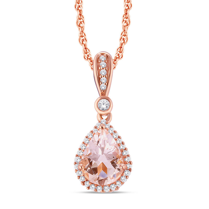 Pear-Shaped Morganite and 1/10 CT. T.W. Diamond Frame Pendant in 10K Rose Gold