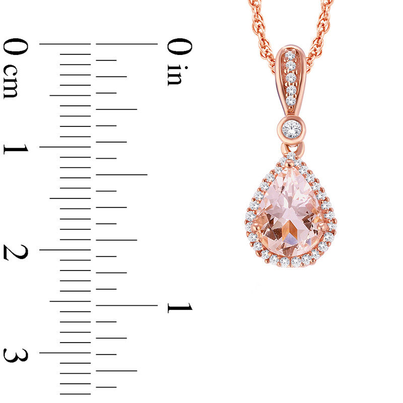Main Image 2 of Pear-Shaped Morganite and 1/10 CT. T.W. Diamond Frame Pendant in 10K Rose Gold