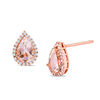 Thumbnail Image 0 of Pear-Shaped Morganite and 1/6 CT. T.W. Diamond Frame Stud Earrings in 10K Rose Gold