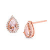 Thumbnail Image 1 of Pear-Shaped Morganite and 1/6 CT. T.W. Diamond Frame Stud Earrings in 10K Rose Gold