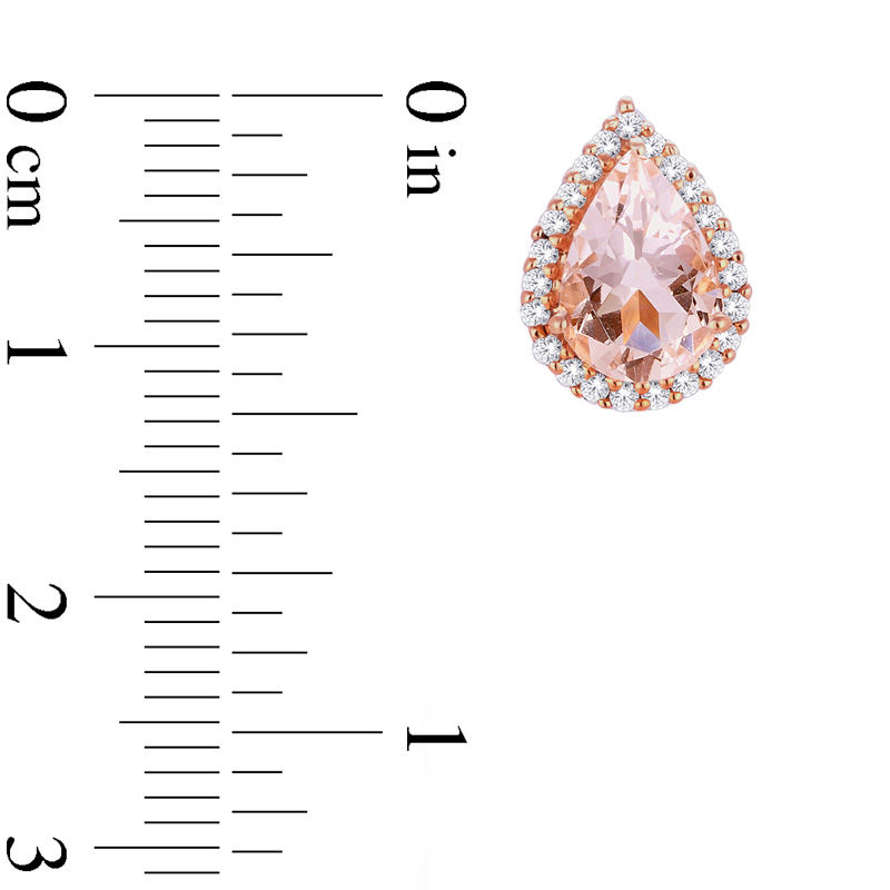 Main Image 2 of Pear-Shaped Morganite and 1/6 CT. T.W. Diamond Frame Stud Earrings in 10K Rose Gold