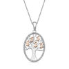 Thumbnail Image 0 of Open Hearts by Jane Seymour™ 1/10 CT. T.W. Diamond Family Tree Oval Pendant in Sterling Silver and 10K Rose Gold