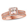 Thumbnail Image 1 of 5.0mm Cushion-Cut Morganite and 1/5 CT. T.W. Diamond Frame Bridal Set in 10K Rose Gold