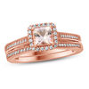 Thumbnail Image 0 of 5.0mm Cushion-Cut Morganite and 1/5 CT. T.W. Diamond Frame Bridal Set in 10K Rose Gold