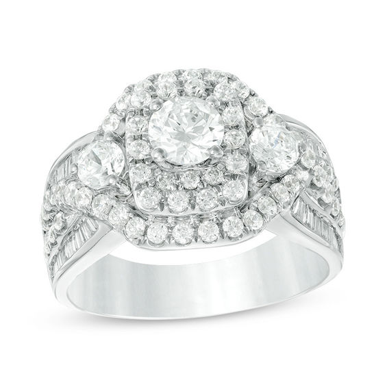 2 CT. T.w. Diamond Past Preset FutureÂ® Cushion Frame Twist Engagement Ring in 14K White Gold