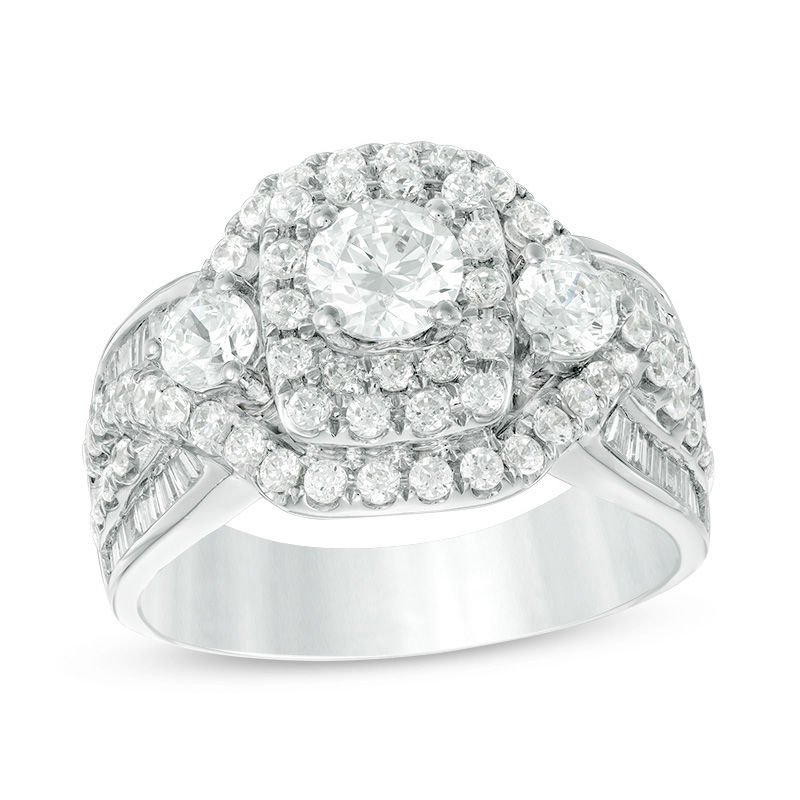 Main Image 1 of 2 CT. T.W. Diamond Past Preset Future® Cushion Frame Twist Engagement Ring in 14K White Gold