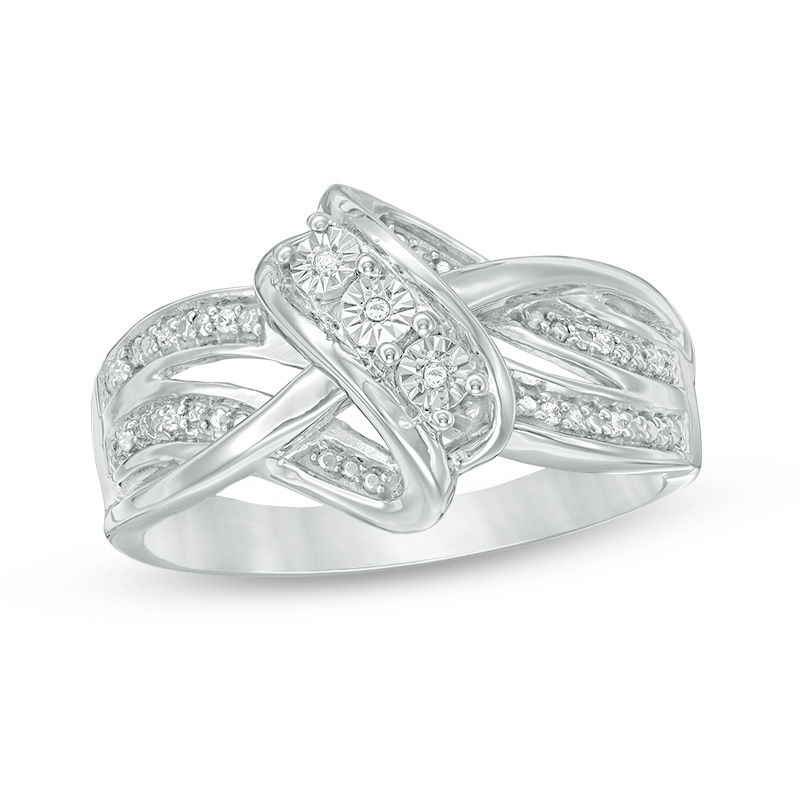Diamond Accent Three Stone Layered Crossover Ring in Sterling Silver
