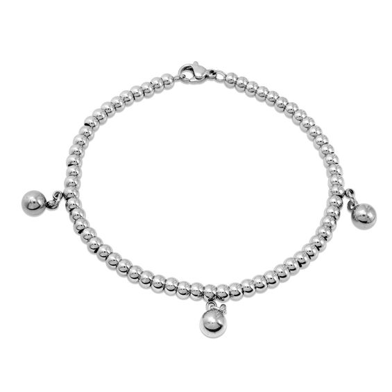 Three Ball Charm Anklet in Stainless Steel - 9.0