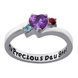 Daughter's Heart-Shaped Simulated Birthstone "My Precious Daughter" Ring in Sterling Silver (3 Stones)